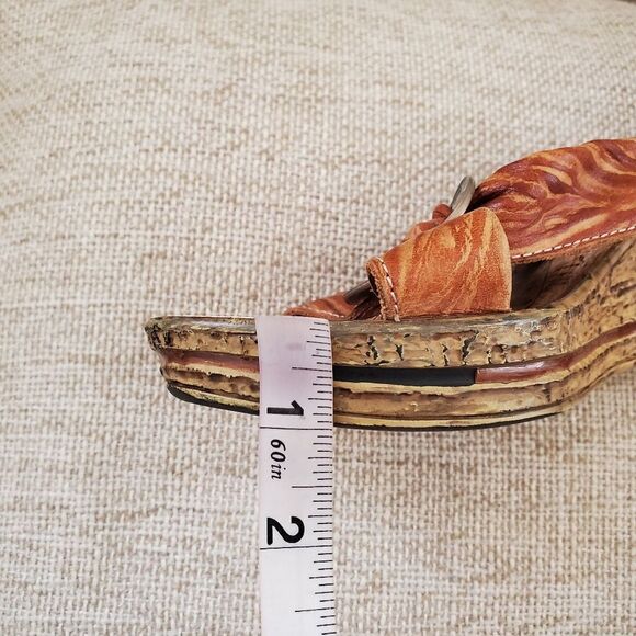 Spring Step Ravo Brown/tan Strappy Black Circle Leather Wedge Sandals Size 9 - Picture 12 of 14